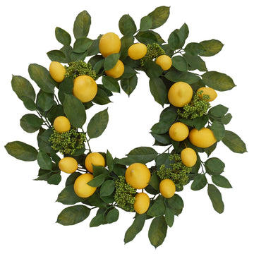 22" Lemon Wreath Handcrafted Summer Decor - 2 Pieces Set, Floral Home by Artificial Flowers